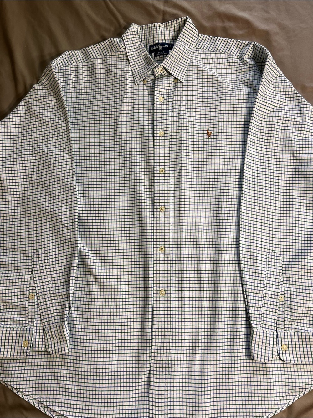 Ralph Lauren Checked Button-Down Shirt in White, Blue & Green
